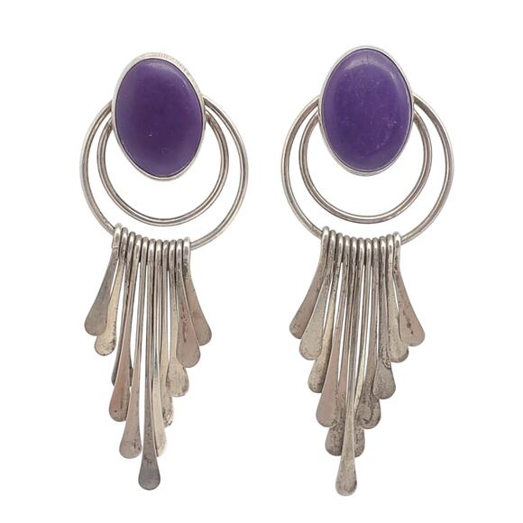 Navajo Sterling Silver Purple Earrings 925 Drop Richard Begay RB Dangle Western - Picture 1 of 7